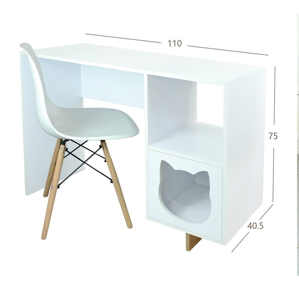 Combo Escritorio y Silla Basic Blanco 110 cm con Espacio para Mascota - Combos Oficina | Bylmo