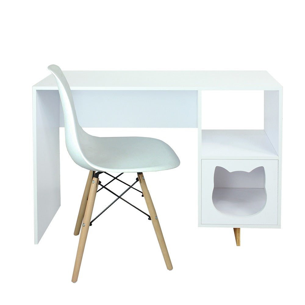 Combo Escritorio y Silla Basic Blanco 110 cm con Espacio para Mascota - Combos Oficina | Bylmo
