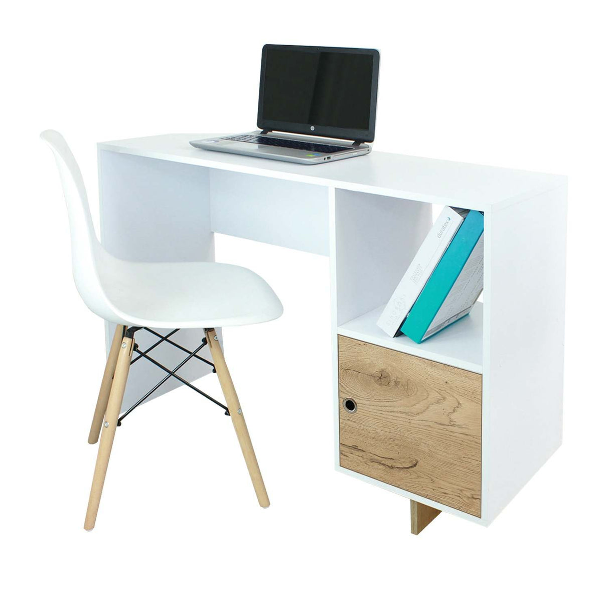 Combo Escritorio y Silla Linea Flow Blanco 110 cm con un Cajón - Combos Oficina | Bylmo