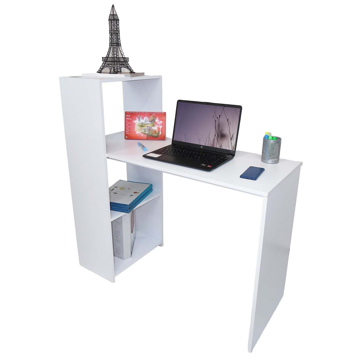 Combo Escritorio y Silla Queen Blanco 110 cm con Biblioteca - Combos Oficina | Bylmo