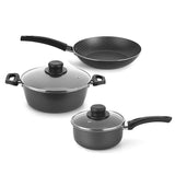 Combo Olla Basic Aluminio 35 cm con Tapa, Olla Cacerola Superior 36 cm con Tapa y Sartén Superior 36 cm Gris - Ollas y Sartenes | Bylmo
