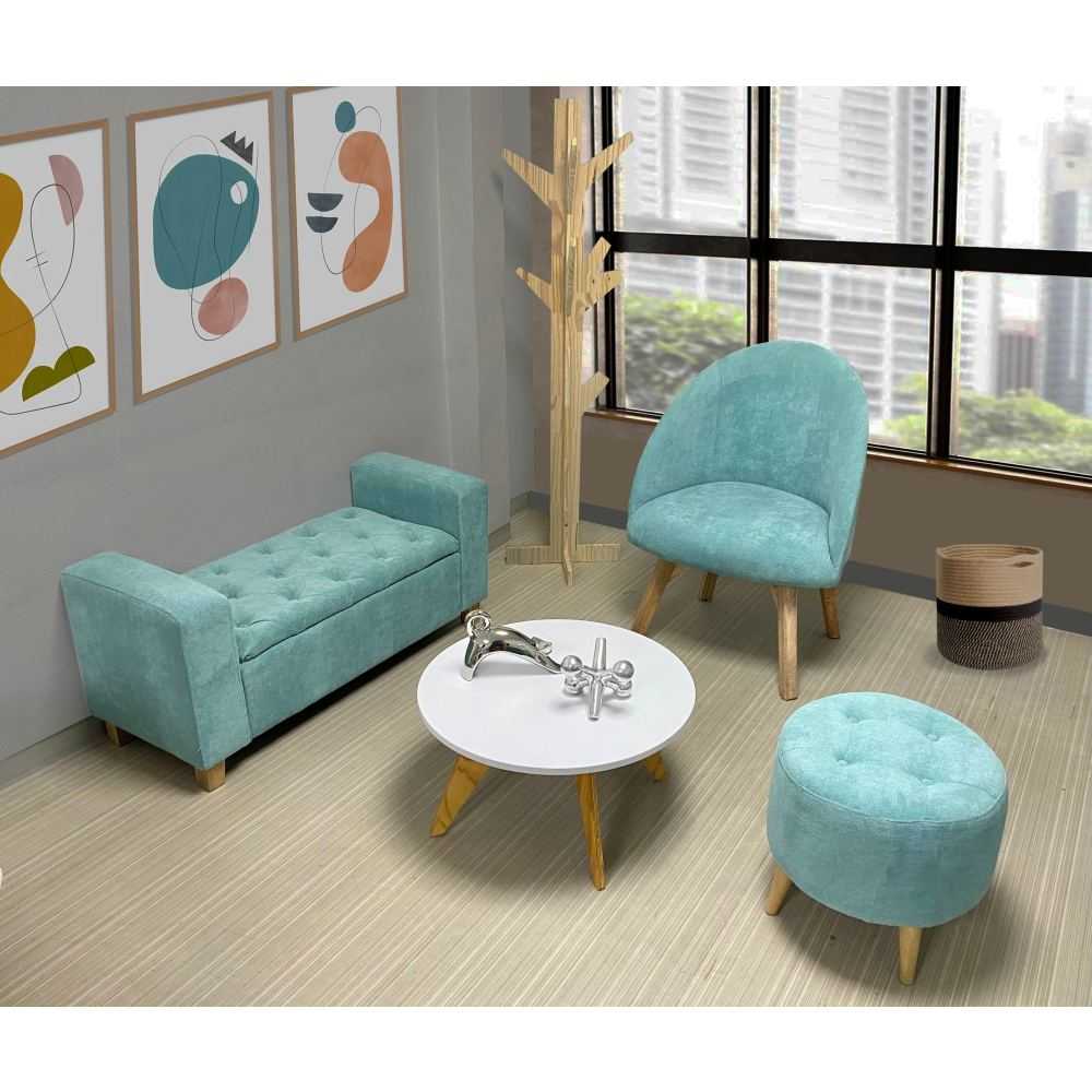 Combo Poltrona, Puff, Banqueta, Mesa y Perchero Azul 102 cm - Sillas | Bylmo
