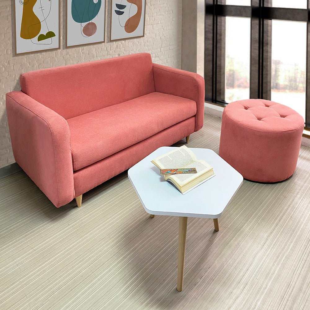 Combo Sofa,Puff y Mesa Sweet Rosa 140 cm - Sofas | Bylmo