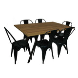 Comedor Stars Amaretto 140 cm con Seis Sillas Metálicas Negras - Combos Comedor | Bylmo