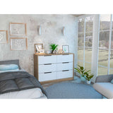 Cómoda Kaia Plus Miel y Blanco 107 cm con Cuatro Cajones y Dos Puertas - Cajoneras | Bylmo