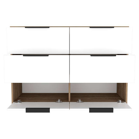 Cómoda Kaia Miel y Blanco 107x77.6cm De Tres Hileras con Seis Cajones - Cajoneras | Bylmo