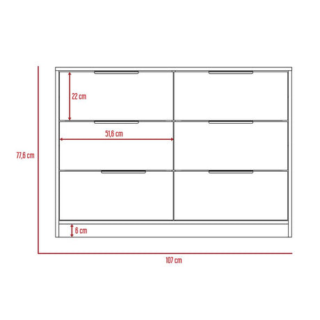 Cómoda Kaia Miel y Blanco 107x77.6cm De Tres Hileras con Seis Cajones - Cajoneras | Bylmo