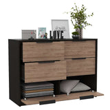 Cómoda Kaia Wengue y Miel 107 cm con Cuatro Cajones y Dos Puertas - Cajoneras | Bylmo