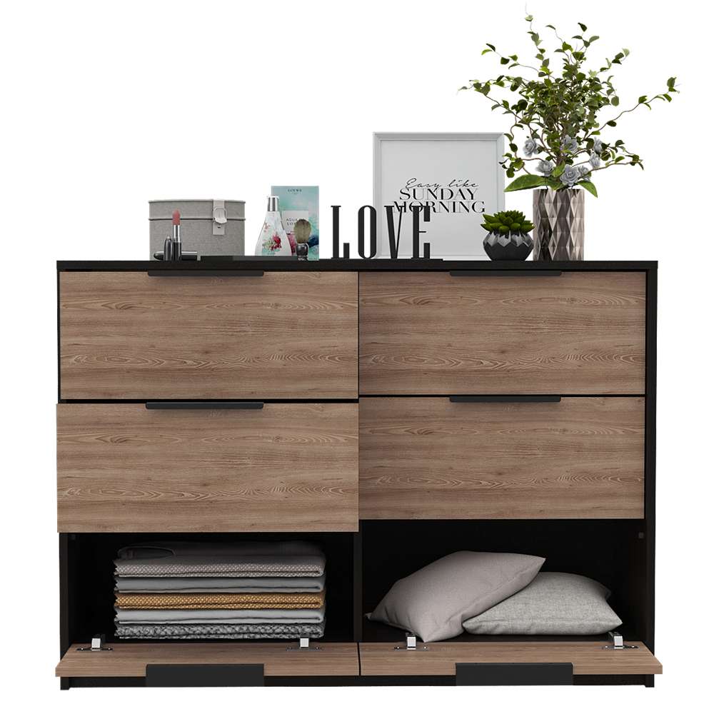 Cómoda Kaia Wengue y Miel 107 cm con Cuatro Cajones y Dos Puertas - Cajoneras | Bylmo