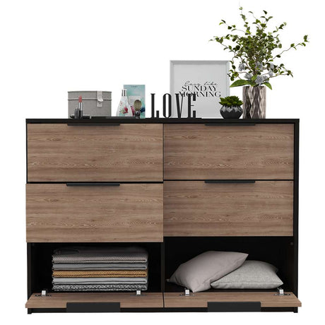 Cómoda Kaia Wengue y Miel 107 cm con Cuatro Cajones y Dos Puertas - Cajoneras | Bylmo