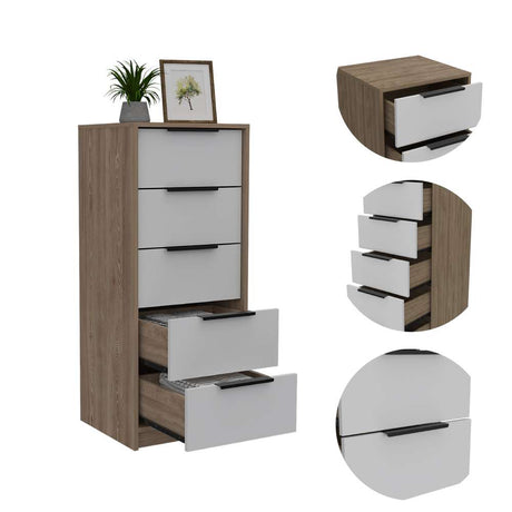 Cómoda Kaia Blanco 45x107.8cm De Cinco Hileras con Cinco Cajones - Cajoneras | Bylmo