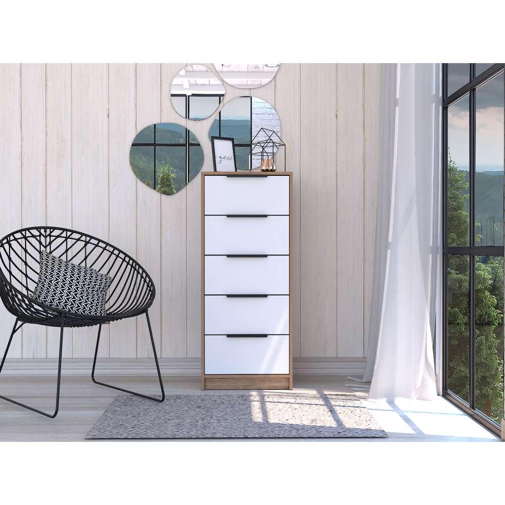 Cómoda Kaia Blanco 45x107.8cm De Cinco Hileras con Cinco Cajones - Cajoneras | Bylmo