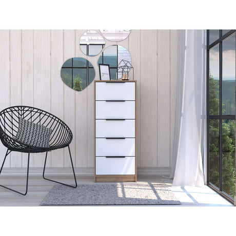 Cómoda Kaia Blanco 45x107.8cm De Cinco Hileras con Cinco Cajones - Cajoneras | Bylmo
