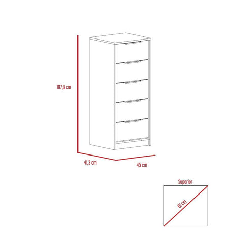Cómoda Kaia Miel y Blanco 46x107cm De Cinco Hileras con Cinco Cajones - Cajoneras | Bylmo