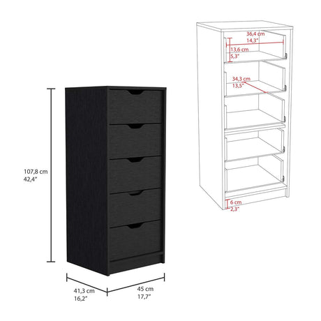 Cómoda Basilea Wengue 45x108cm De Cinco Hileras con Cinco Cajones - Cajoneras y Comodas | Bylmo