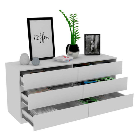 Cómoda Asteria Blanco 153.6x71.8cm De Tres Hileras con Tres Cajones - Cajoneras | Bylmo