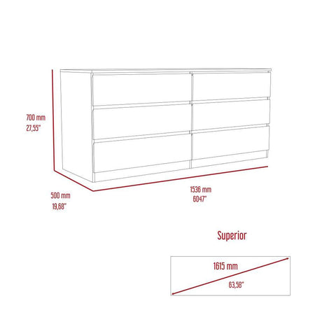 Cómoda Asteria Blanco 153.6x71.8cm De Tres Hileras con Tres Cajones - Cajoneras | Bylmo