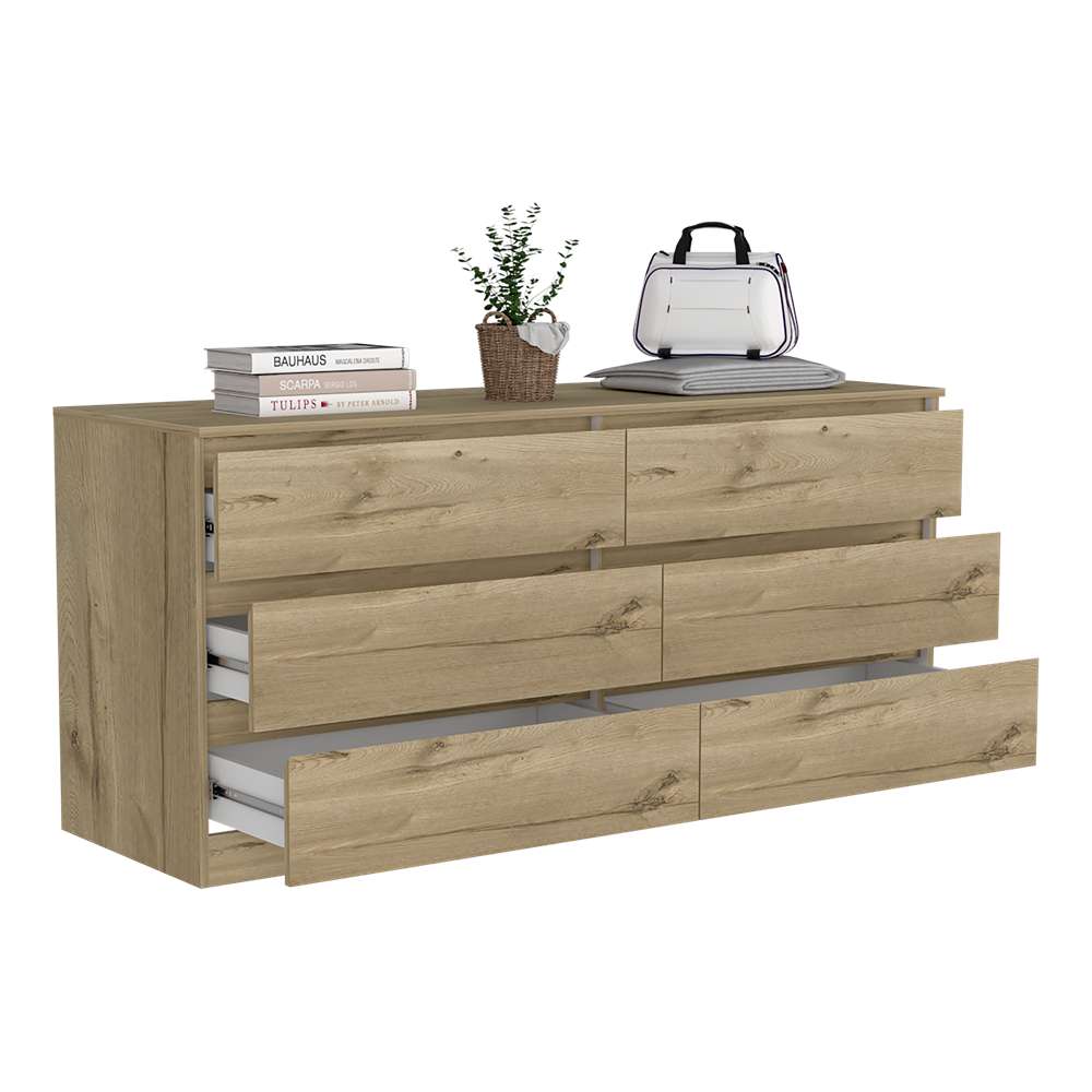 Cómoda Asteria Duna y Blanco 153 cm con Seis Cajones - Cajoneras | Bylmo