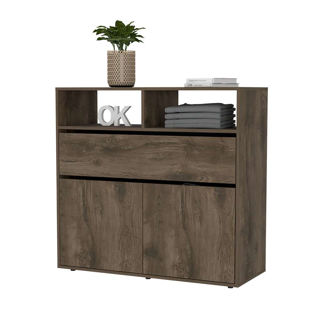 Cómoda Galanto Bellota y Wengue 100 cm con Un Cajón y Dos Puertas - Cajoneras | Bylmo