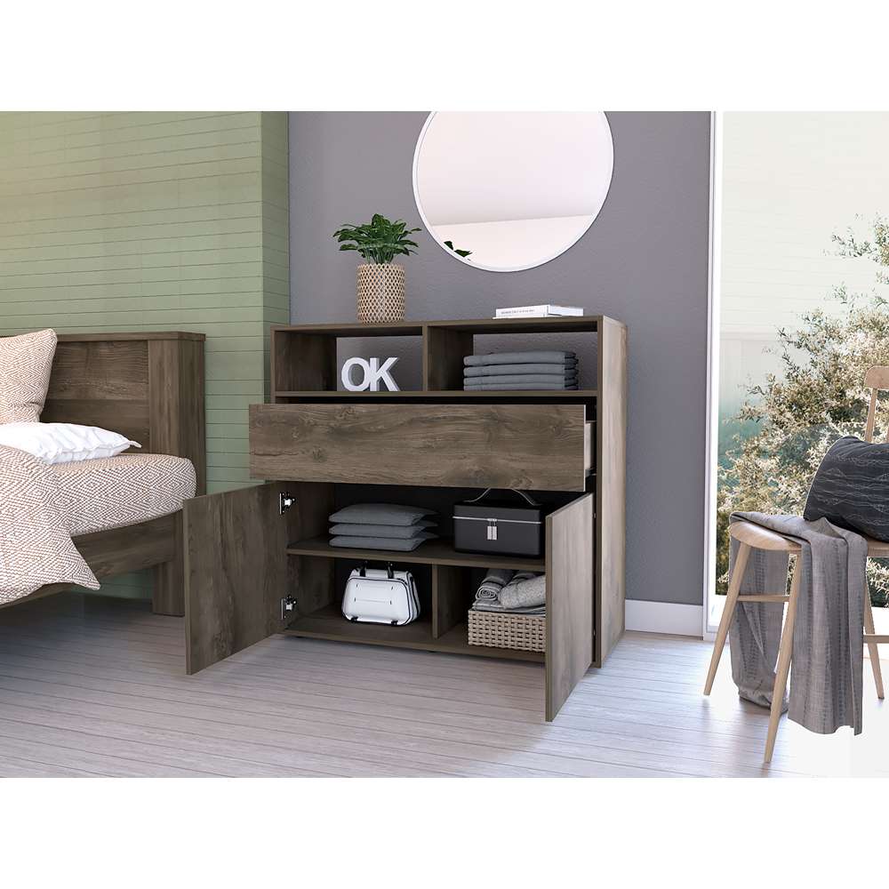 Cómoda Galanto Bellota y Wengue 100 cm con Un Cajón y Dos Puertas - Cajoneras | Bylmo