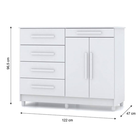 Cómoda Ginesta Blanco 122x96.5cm De Cinco Hileras con Cinco Cajones - Cajoneras | Bylmo