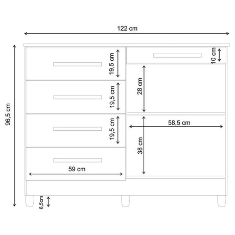 Cómoda Ginesta Blanco 122x96.5cm De Cinco Hileras con Cinco Cajones - Cajoneras | Bylmo