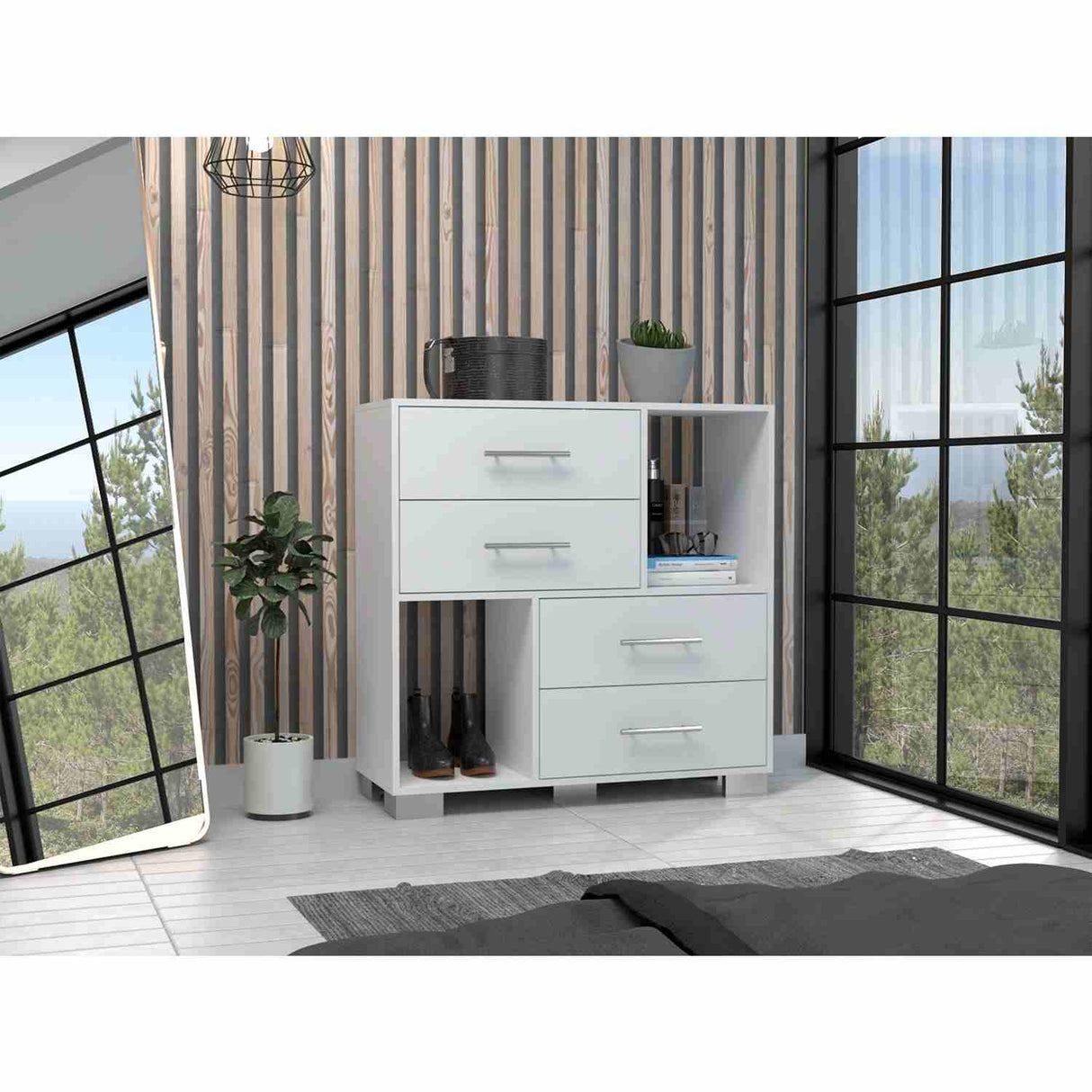 Cómoda Krista Blanco 90x90cm De Cuatro Hileras con Cuatro Cajones - Cajoneras y Comodas | Bylmo