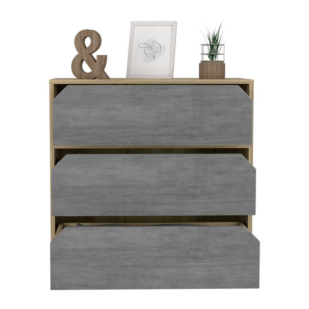 Cómoda Loira Duna y Cemento 72 cm con Tres Cajones - Cajoneras | Bylmo