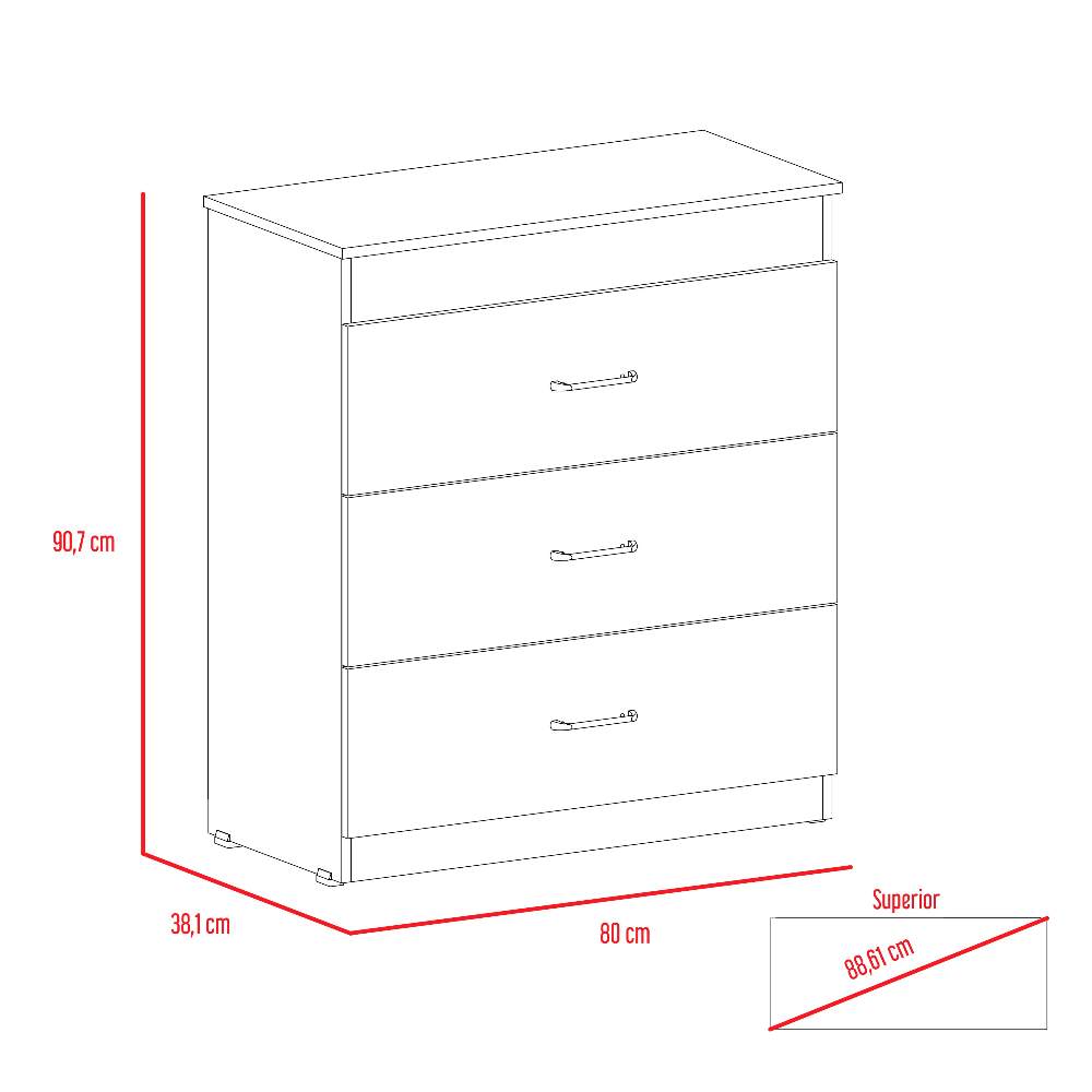 Cómoda Nápoles Siena y Wengue 80 cm con Tres Cajones - Cajoneras | Bylmo