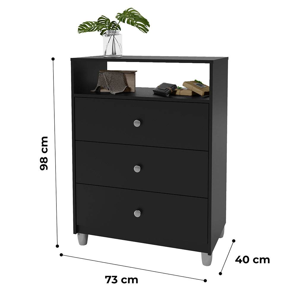 Cómoda Noah Negro 73x98cm De Tres Hileras con Tres Cajones - Cajoneras | Bylmo