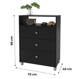 Cómoda Noah Negro 73x98cm De Tres Hileras con Tres Cajones - Cajoneras | Bylmo