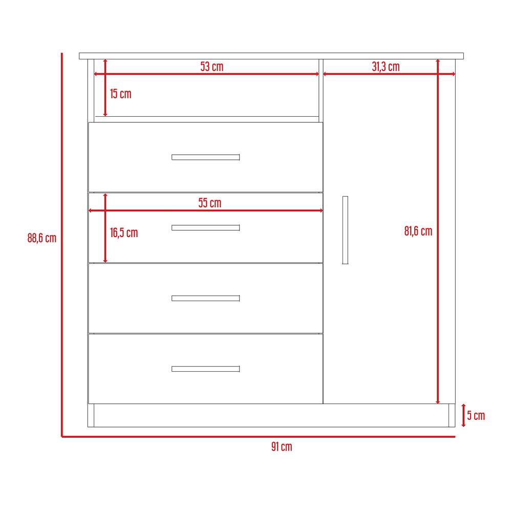 Cómoda Peru Caramelo y Blanco 91x88.6cm De Cuatro Hileras con Cuatro Cajones y con Espacio para TV - Cajoneras | Bylmo