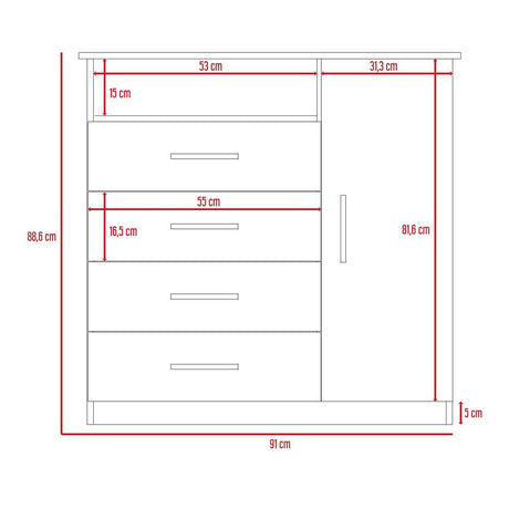 Cómoda Peru Caramelo y Blanco 91x88.6cm De Cuatro Hileras con Cuatro Cajones y con Espacio para TV - Cajoneras | Bylmo
