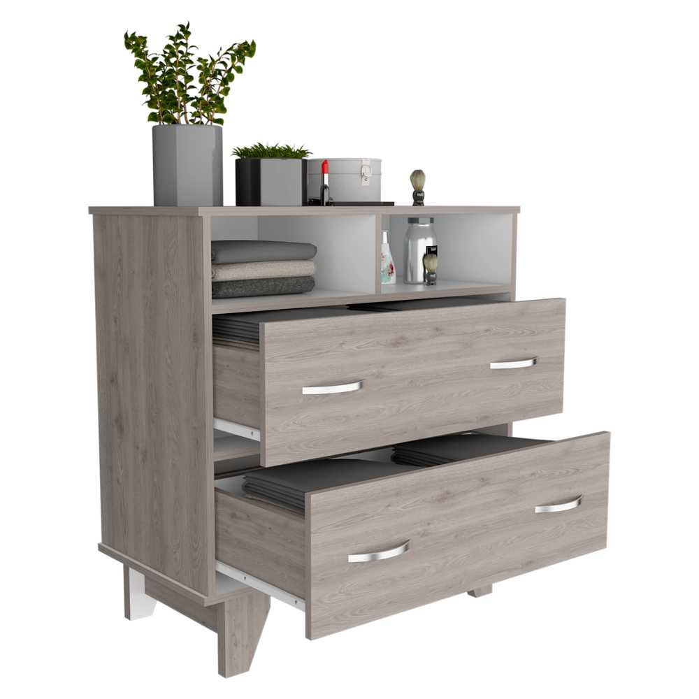 Cómoda Ponova Ceniza 80 cm con Dos Cajones - Cajoneras | Bylmo