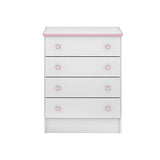 Cómoda Sarena Blanco y Rosado 64x79cm De Cuatro Hileras con Cuatro Cajones - Cajoneras y Comodas | Bylmo