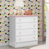 Cómoda Sarena Blanco y Rosado 64x79cm De Cuatro Hileras con Cuatro Cajones - Cajoneras y Comodas | Bylmo
