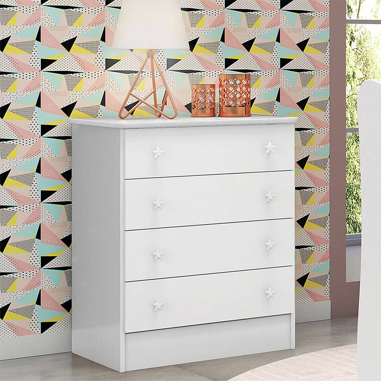 Cómoda Serena Blanco 64x79cm De Cuatro Hileras con Cuatro Cajones - Cajoneras y Comodas | Bylmo