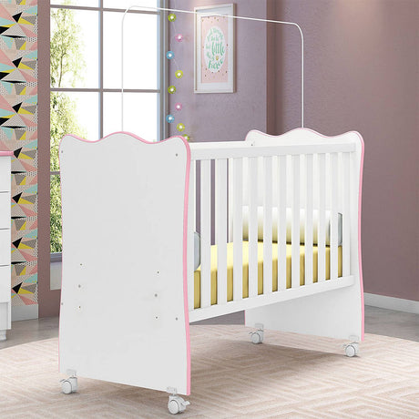 Cuna Rosario Blanco y Rosado 133.5x97.8cm para Colchón Infantil 60 X 130 Cm con Cabecero - Camas y Cabeceros | Bylmo