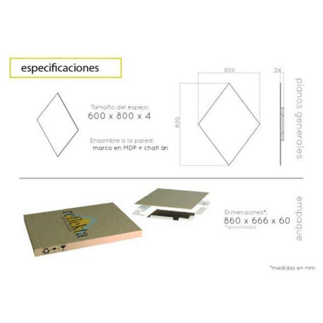 Espejo de Baño Serrano Plateado 60x80cm Rombo con Biselado - Espejos de Baño | Bylmo