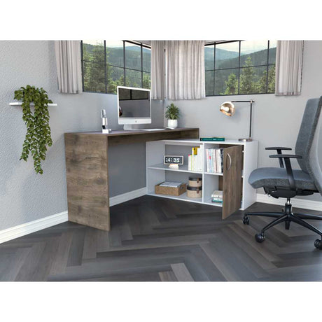 Escritorio en L Axis Bellota y Blanco 151.5x76.5cm sin Cajones y con Organizador de Libros - Escritorios y Archivadores | Bylmo