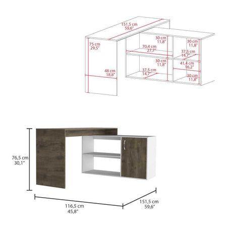 Escritorio en L Axis Bellota y Blanco 151.5x76.5cm sin Cajones y con Organizador de Libros - Escritorios y Archivadores | Bylmo