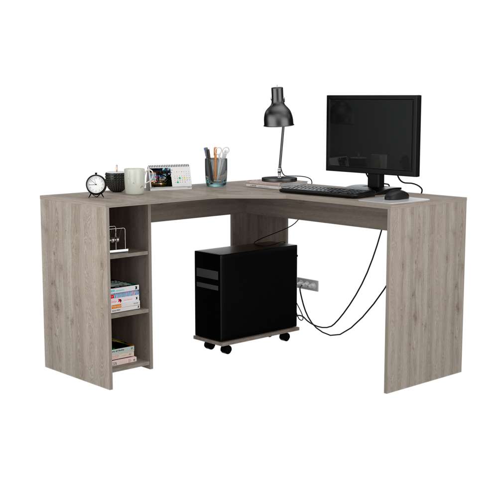 Escritorio en L Baggio Ceniza 130 cm con Entrepaños - Escritorios y Archivadores | Bylmo