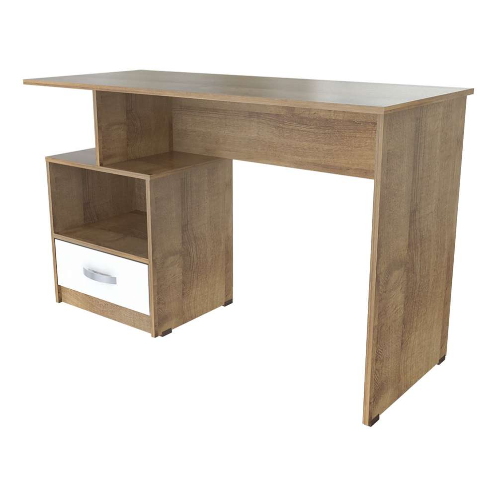 Escritorio Bernabeu Amaretto 120 cm con Un Cajón y Entrepaños - Oficina | Bylmo