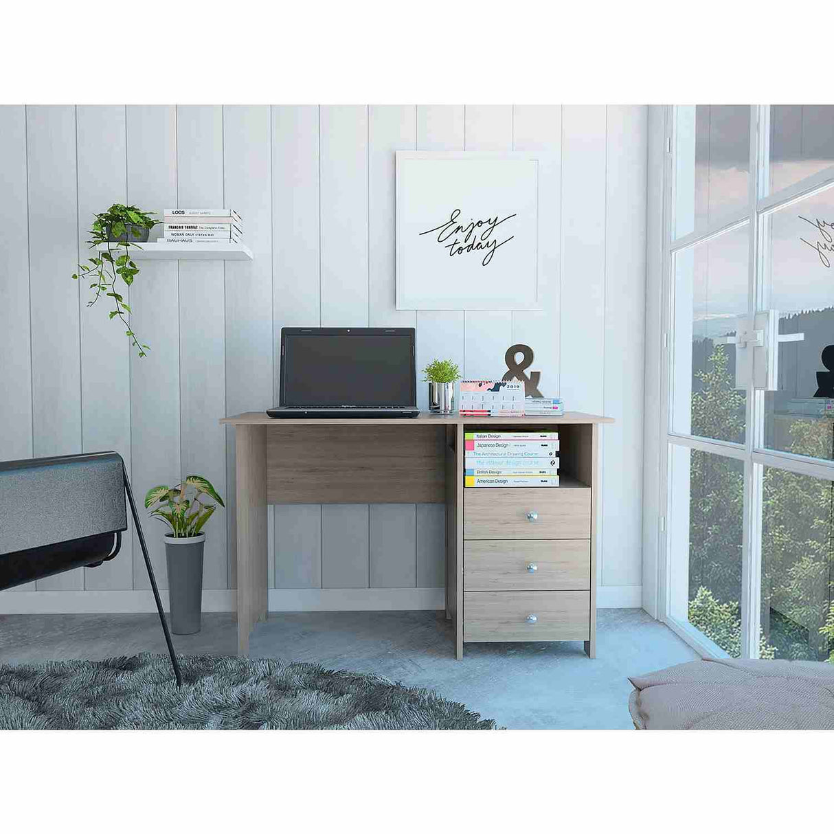 Escritorio Bianco Ceniza 120x75cm Con Tres Cajones - Escritorios | Bylmo