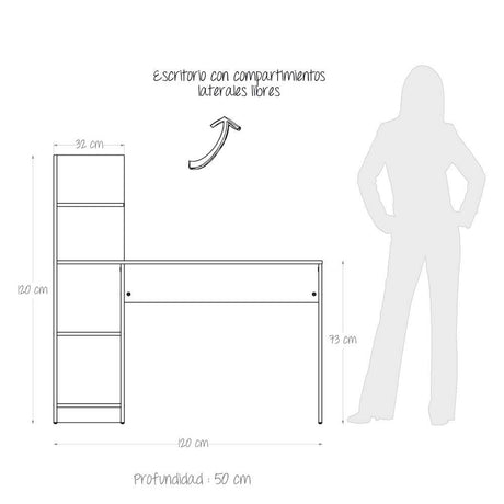 Escritorio Wex Duna y Blanco 120x120cm sin Cajones y con Organizador de Libros - Escritorios y Archivadores | Bylmo