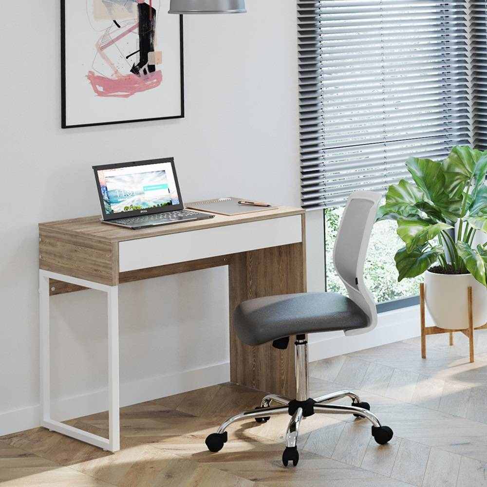 Escritorio Bruno Miel y Blanco 80x77cm Con Un Cajón - Escritorios y Archivadores | Bylmo