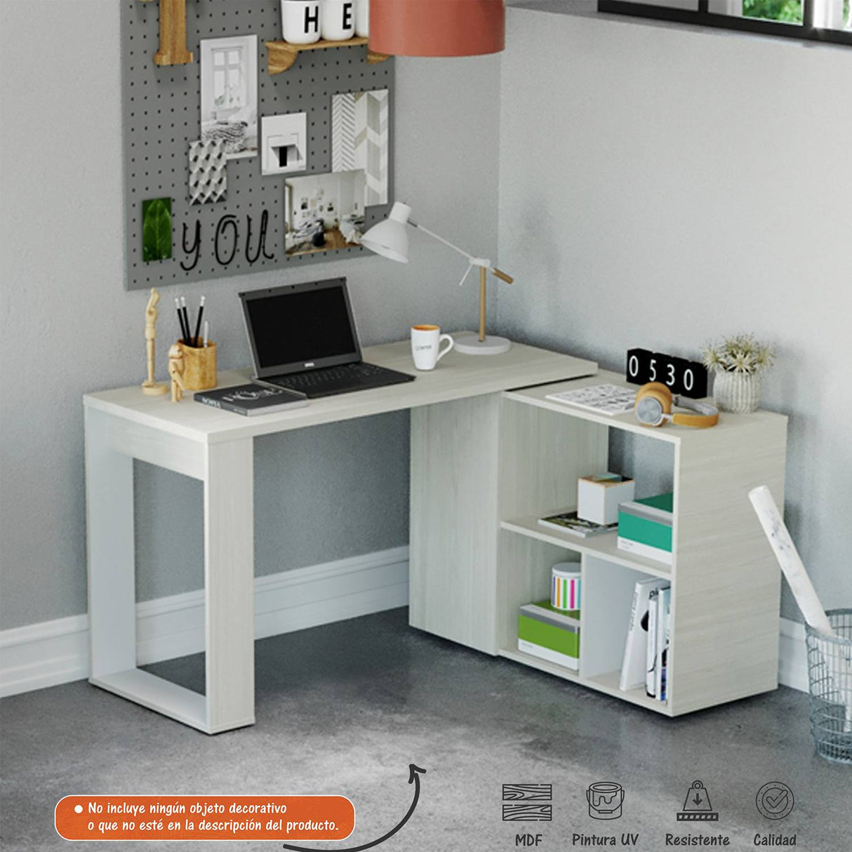 Escritorio Transformable 360G Niebla 126.4x72.5cm sin Cajones y con Organizador de Libros - Escritorios | Bylmo