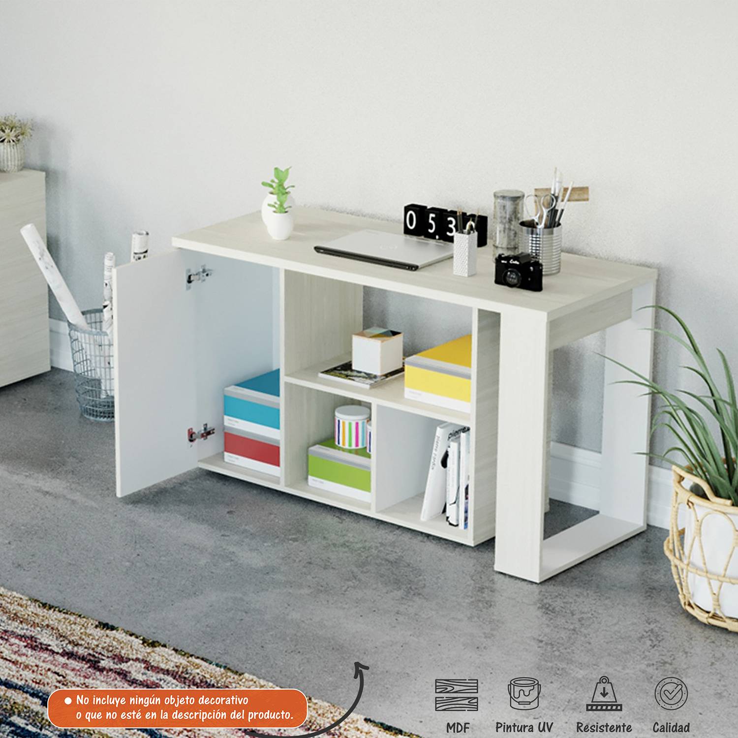 Escritorio Transformable 360G Niebla 126.4x72.5cm sin Cajones y con Organizador de Libros - Escritorios | Bylmo
