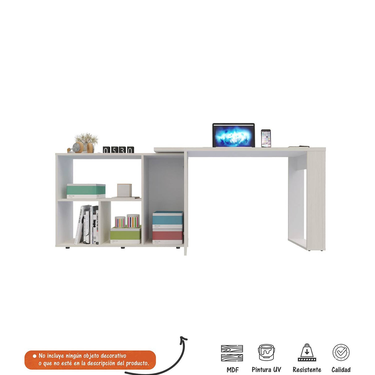 Escritorio Transformable 360G Niebla 126.4x72.5cm sin Cajones y con Organizador de Libros - Escritorios | Bylmo