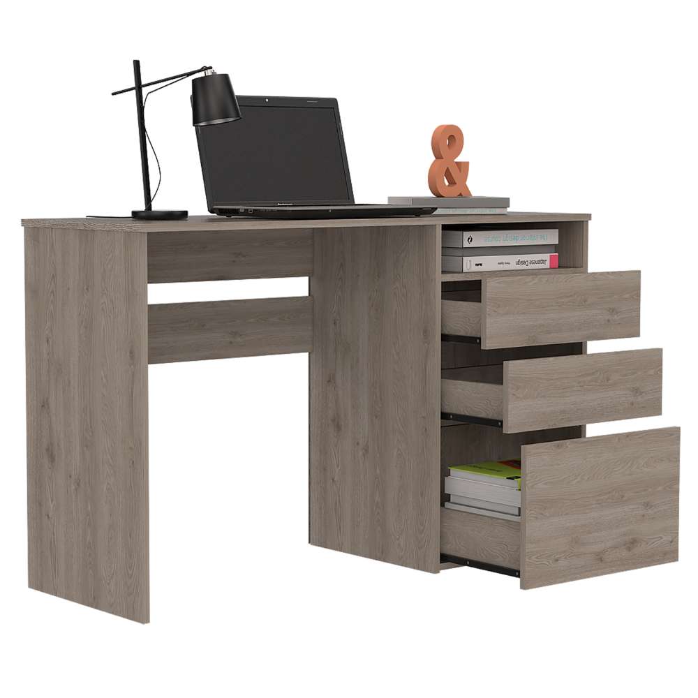Escritorio Dublin Ceniza 120.5x75.1cm Con Tres Cajones y con Organizador de Libros - Escritorios y Archivadores | Bylmo